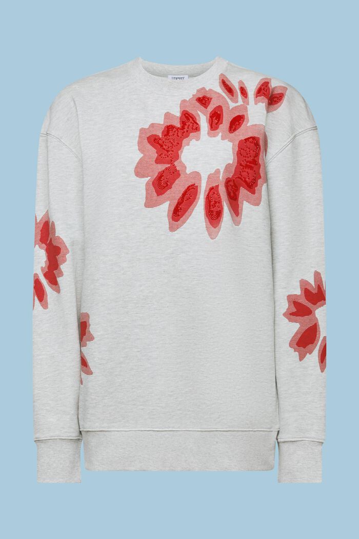 Sweatshirt i oversize-modell med pärlprytt tryck, LIGHT GREY, detail image number 6