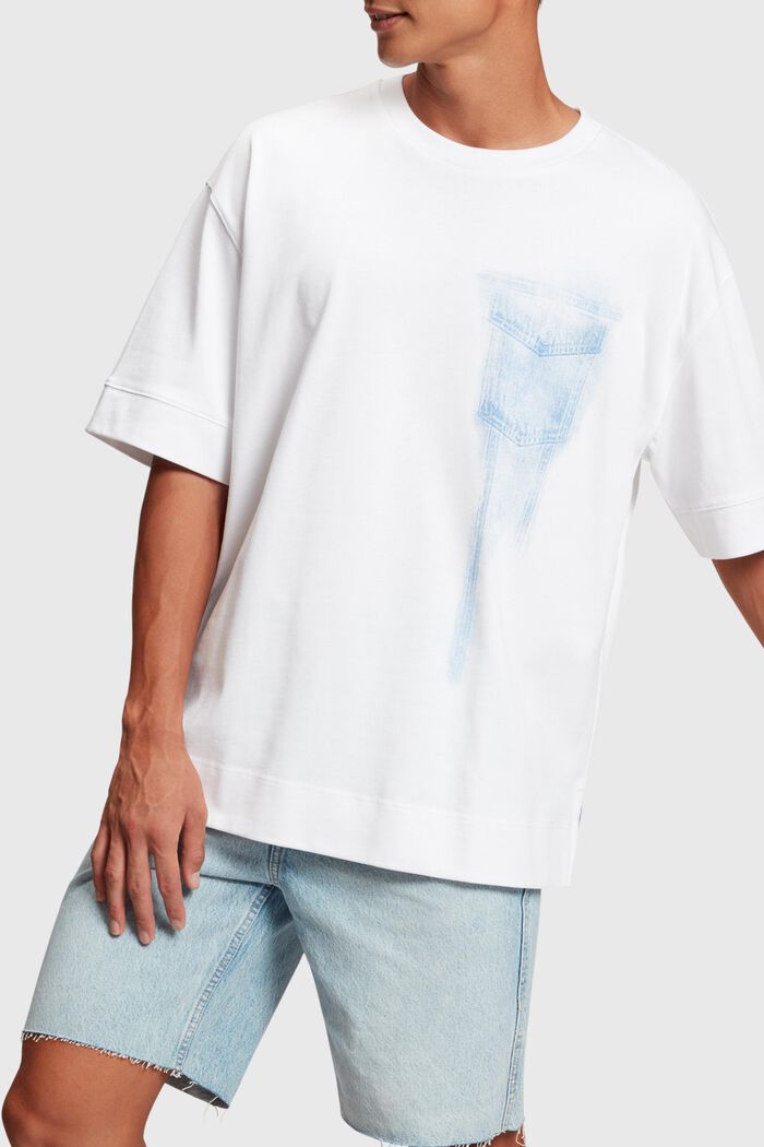 T-shirt med indigotryck, WHITE, detail image number 0