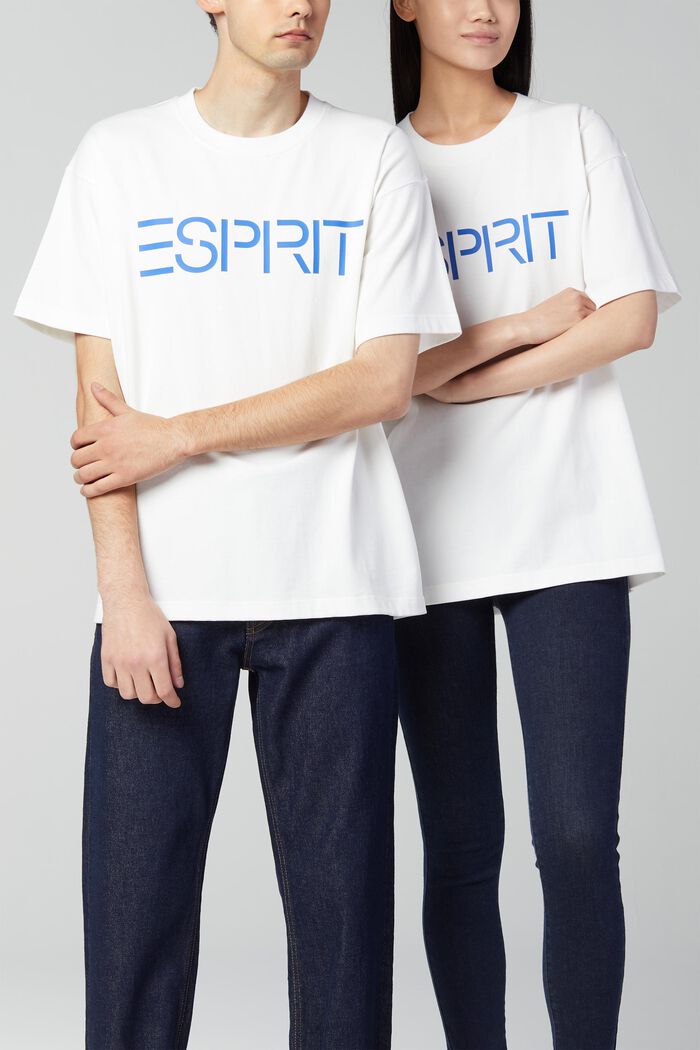 T-shirt med logotryck i unisexmodell, WHITE, overview