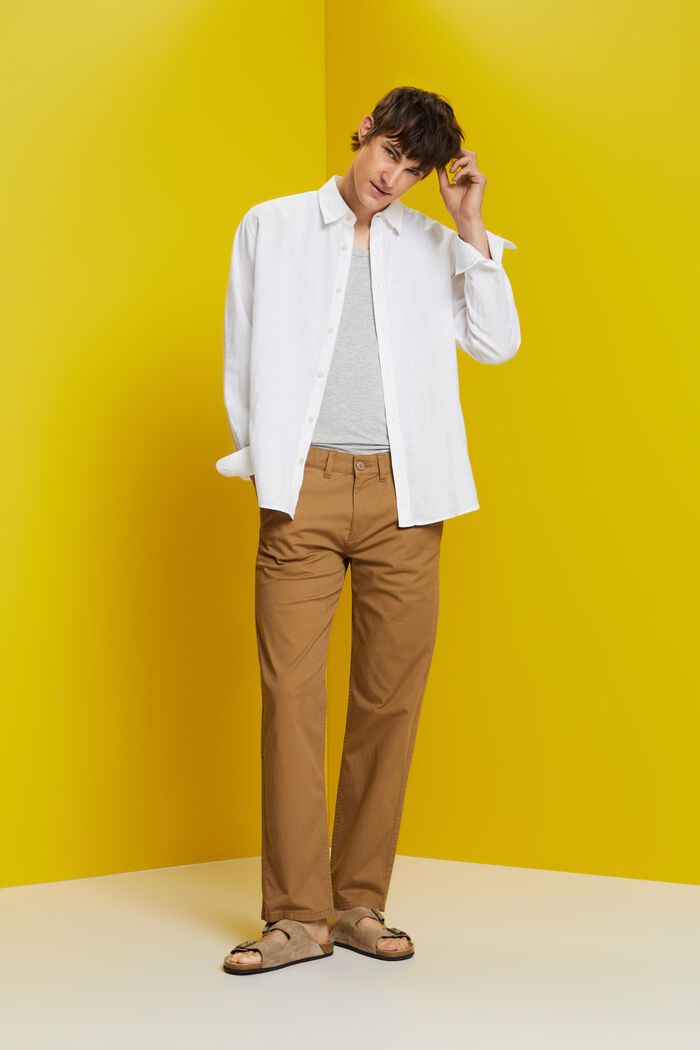 Button down-skjorta i blandad bomull och linne, WHITE, detail image number 1