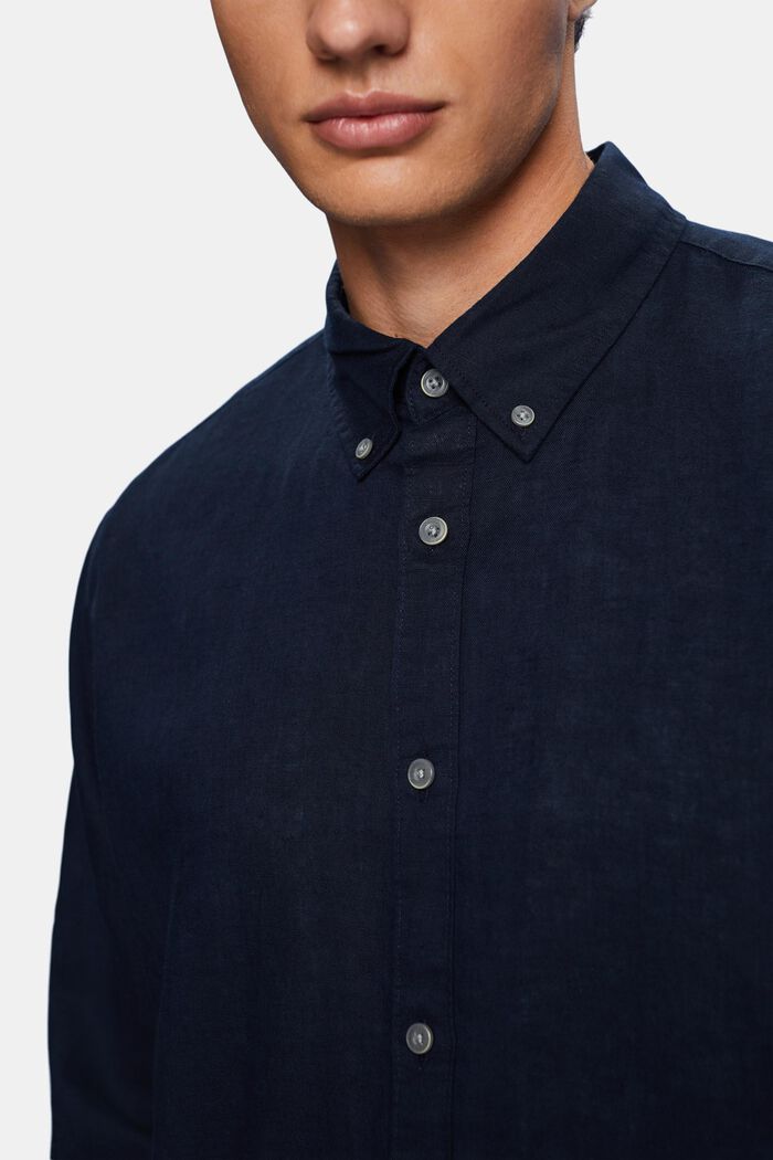 Button down-skjorta i blandad bomull och linne, NAVY, detail image number 2