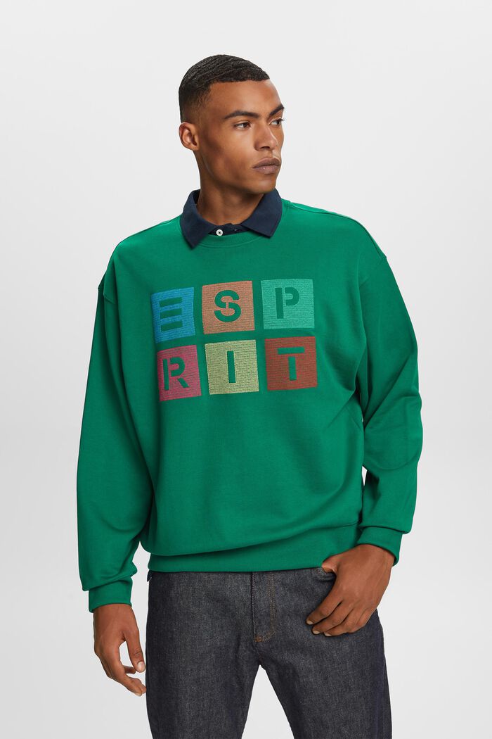 Sweatshirt med logo i ekologisk bomull, DARK GREEN, detail image number 0