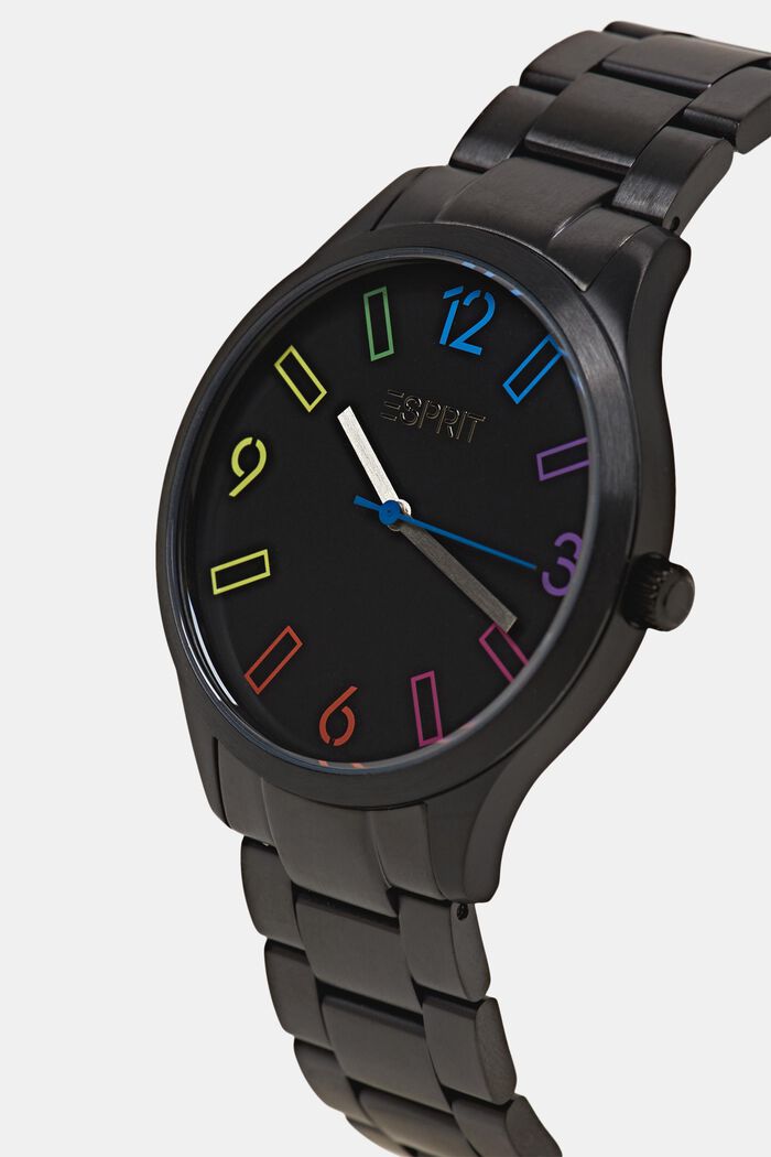 Klocka i rostfritt stål med flerfärgade siffror, BLACK, detail image number 1