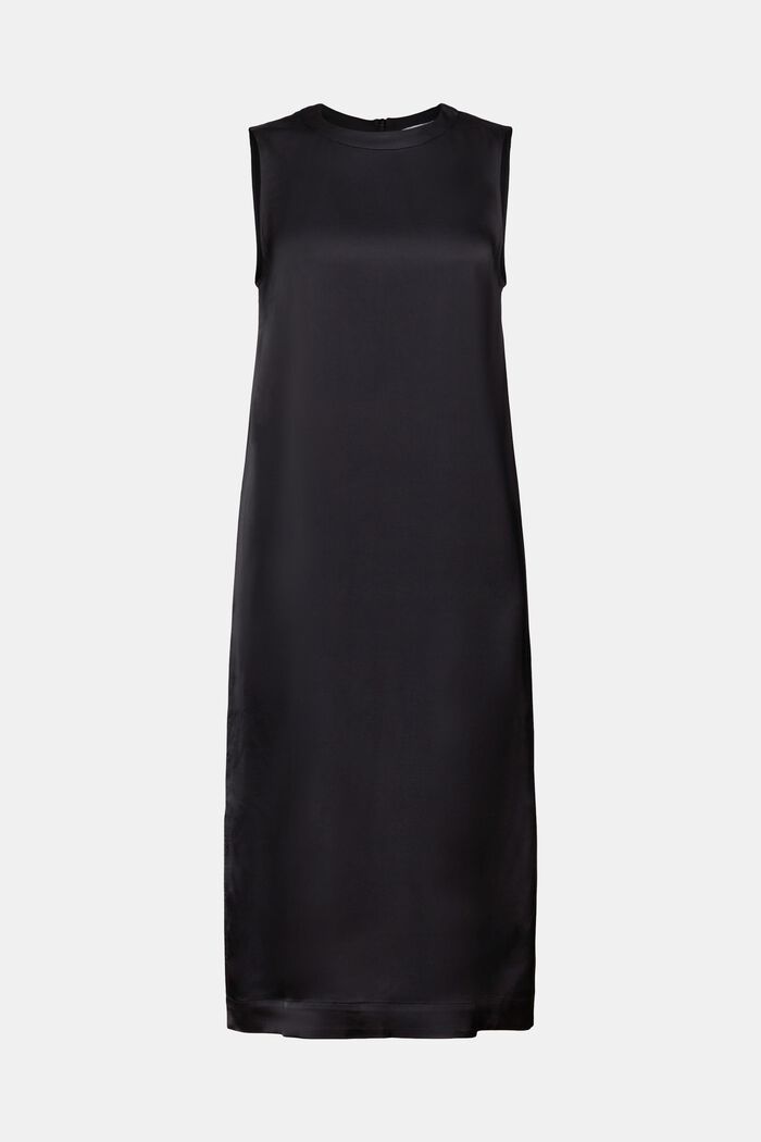 Rak ärmlös klänning i satin, BLACK, detail image number 5