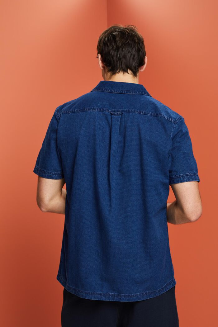 Kortärmad jeansskjorta, 100% bomull, BLUE DARK WASHED, detail image number 3