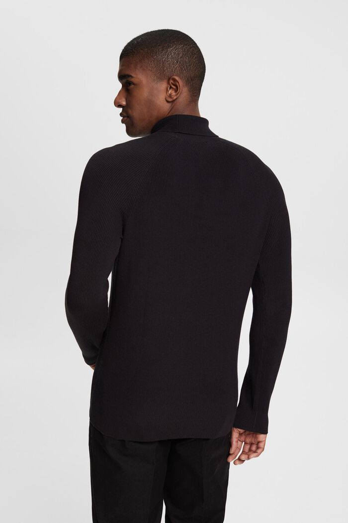 Ribbad tröja med halvpolokrage, BLACK, detail image number 3