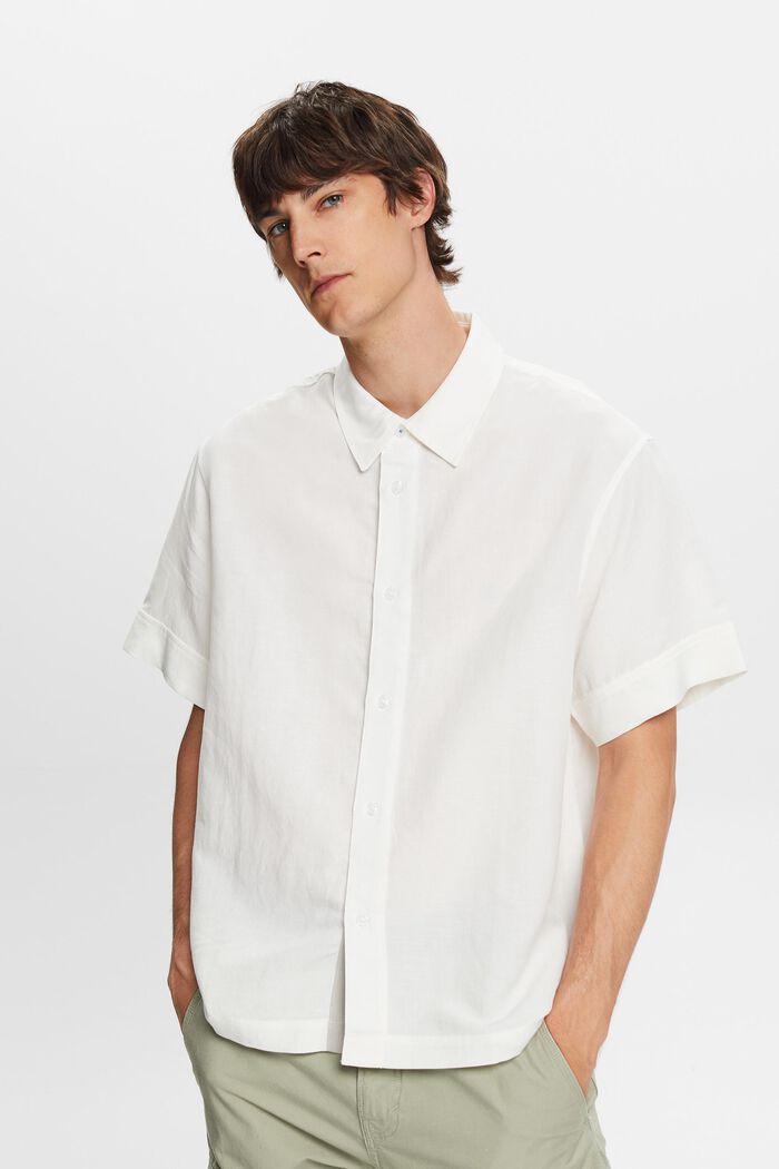 Kortärmad skjorta, linneblandning, WHITE, detail image number 0