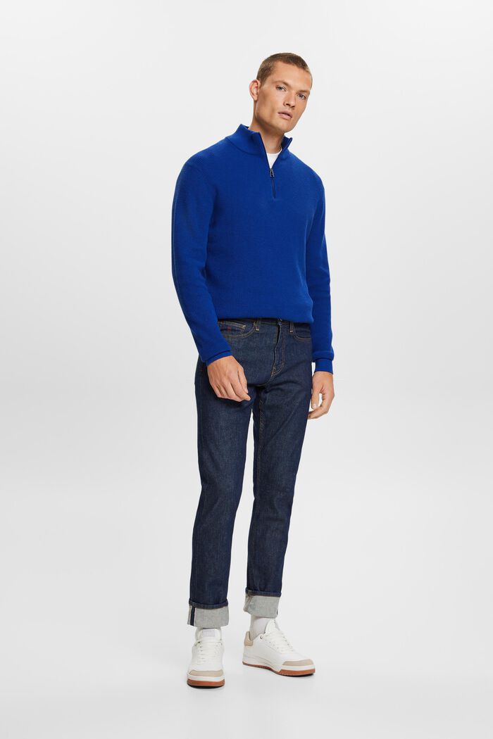 Slim-jeans med stadkant och medelhög midja, BLUE RINSE, detail image number 1