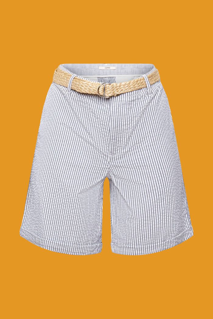 Randiga shorts med flätat raffia-skärp, NAVY, detail image number 7