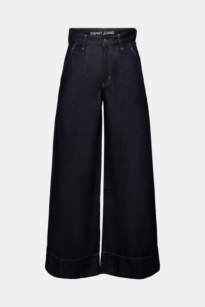 Chinos-jeans med hög midja, vida ben och veck, BLUE RINSE, detail image number 7