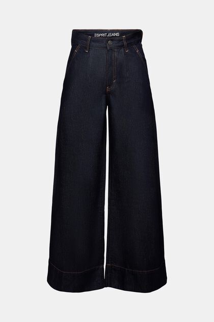 Chinos-jeans med hög midja, vida ben och veck