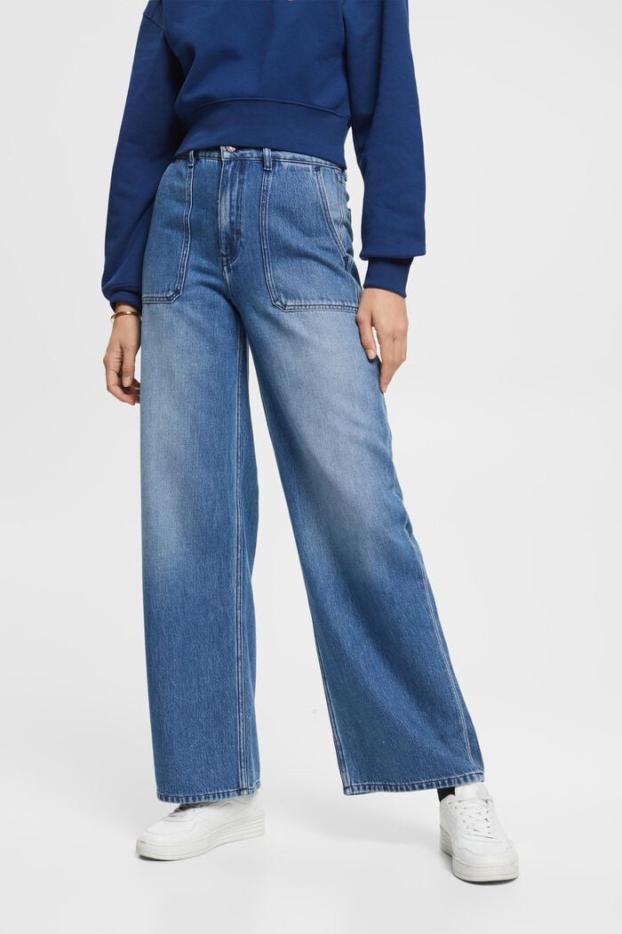 Jeans i snickarmodell med hög midja, BLUE MEDIUM WASHED, detail image number 0