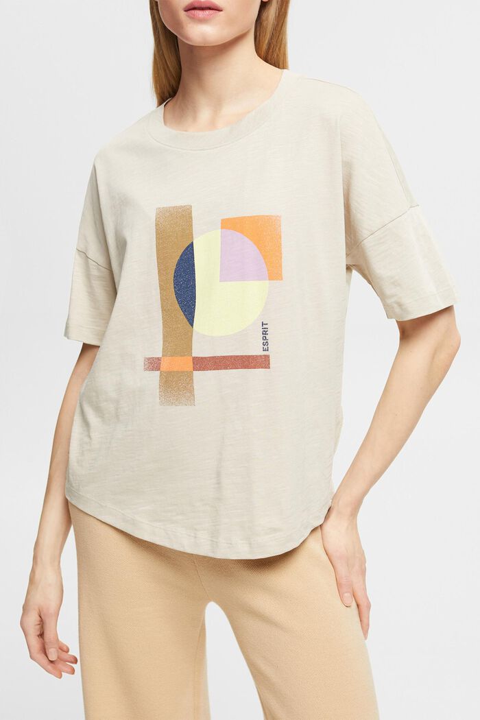 Bomulls-T-shirt med geometriskt mönster, LIGHT TAUPE, detail image number 2
