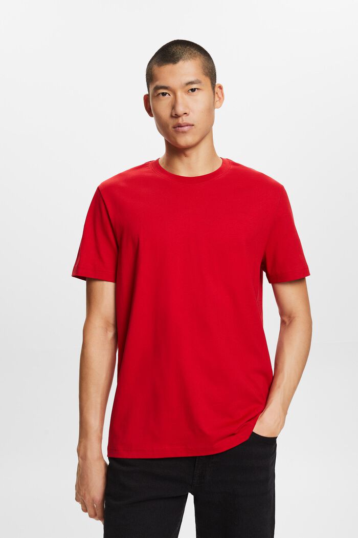 T-shirt i pimabomull-jersey med rund ringning, DARK RED, detail image number 0