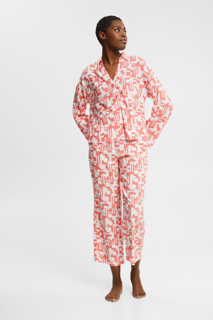 Mönstrad pyjamas i LENZING™ ECOVERO™-viskos, CORAL, detail image number 0