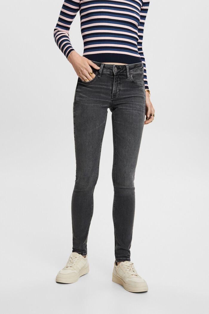Skinny-jeans med mellanhög midja, BLACK DARK WASHED, detail image number 0