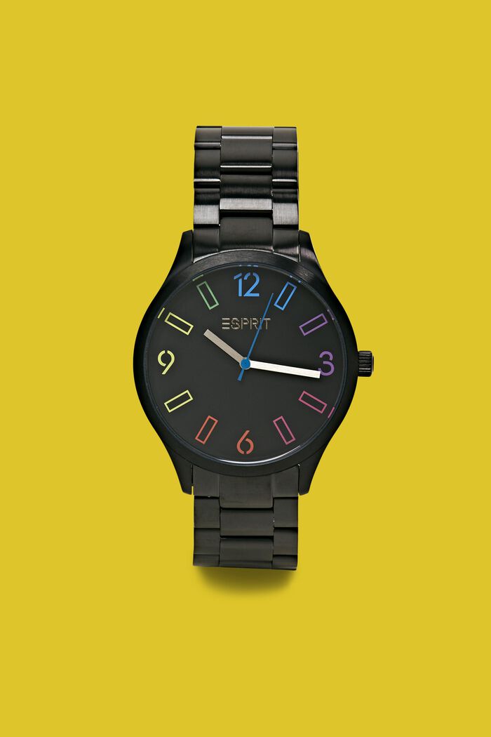 Klocka i rostfritt stål med flerfärgade siffror, BLACK, detail image number 0