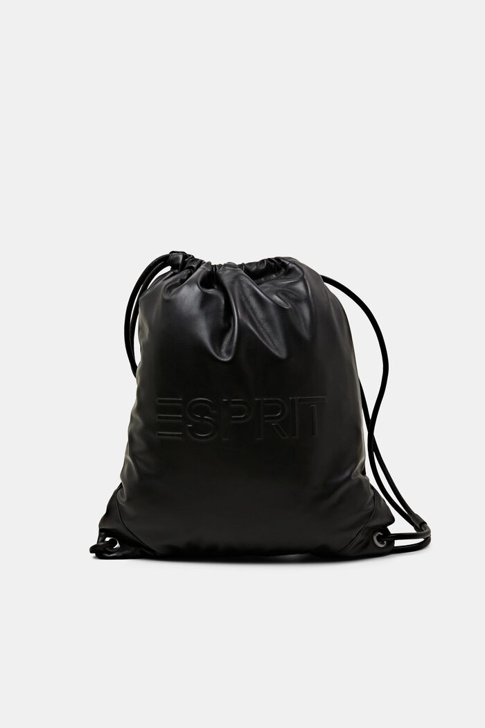 Ryggsäck i skinn med dragsko och logo, BLACK, detail image number 0