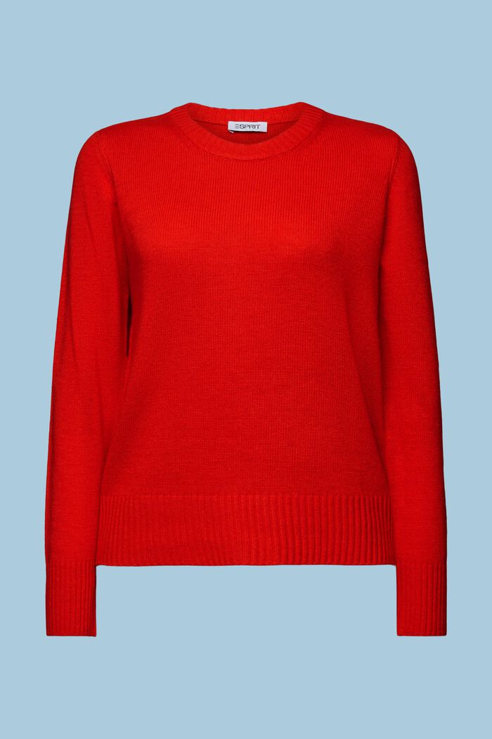 Stickad rundringad tröja, RED, detail image number 6