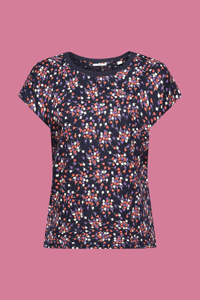 Ärmlös T-shirt med blommigt helmönster, NAVY, detail image number 6