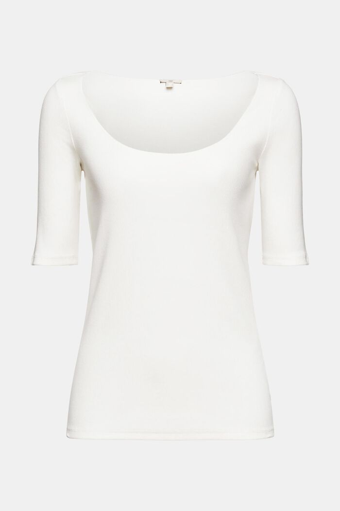 Ribbad T-shirt i ekobomull, OFF WHITE, detail image number 5
