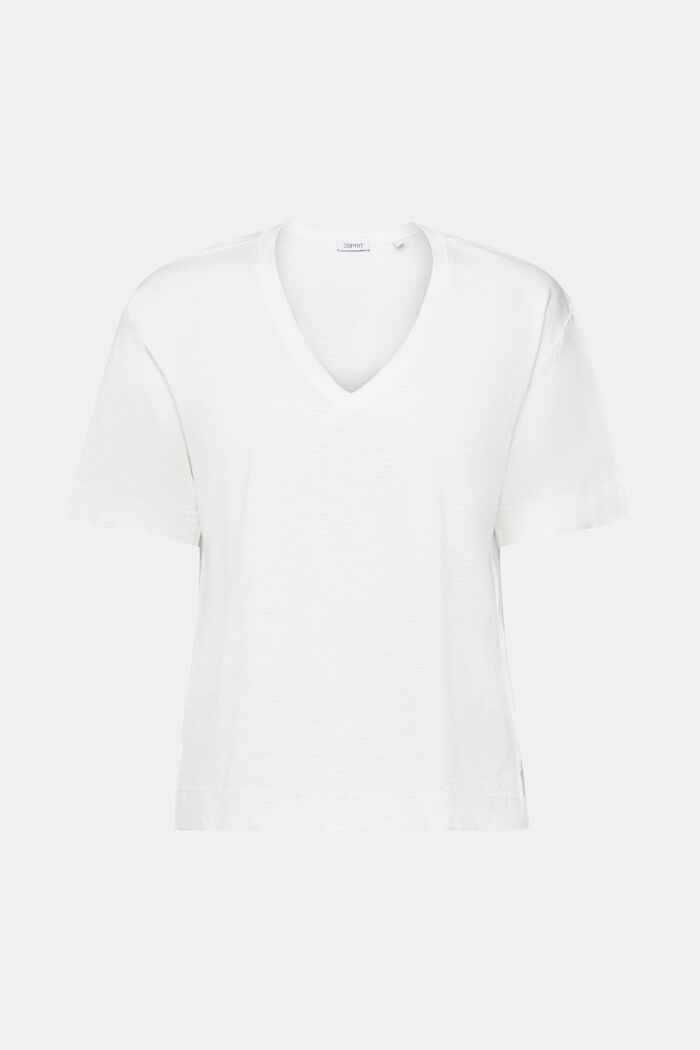 V-ringad T-shirt med slubstruktur, OFF WHITE, detail image number 5