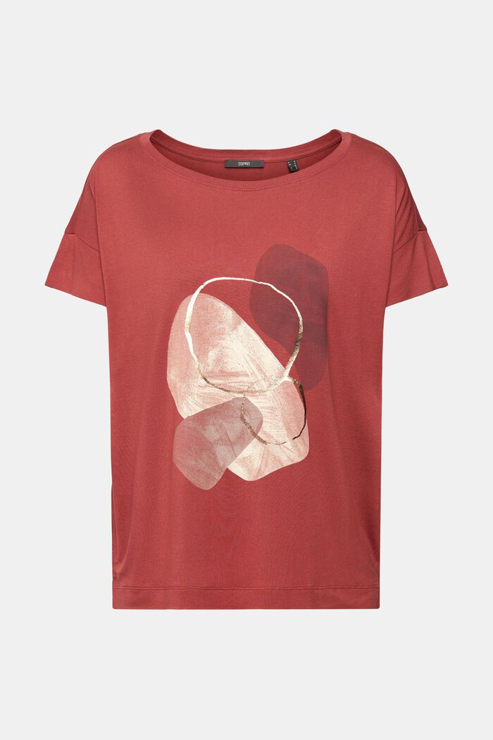 T-shirt med metallictryck, LENZING™ ECOVERO™, TERRACOTTA, detail image number 7