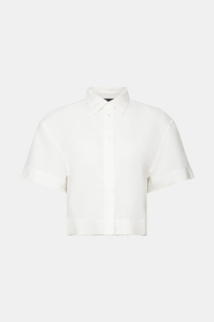 Croppad skjortblus, linne-bomullsmix, WHITE, detail image number 5