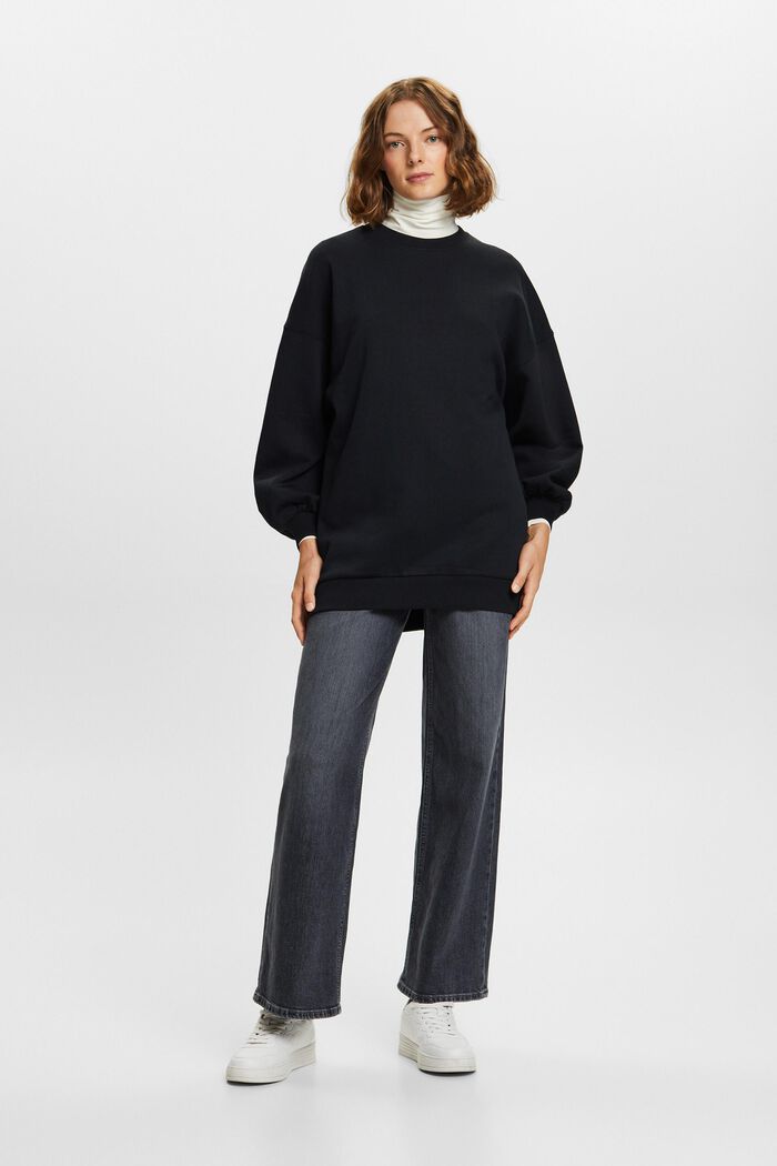 Sweatshirt med rund halsringning i fleece, BLACK, detail image number 0