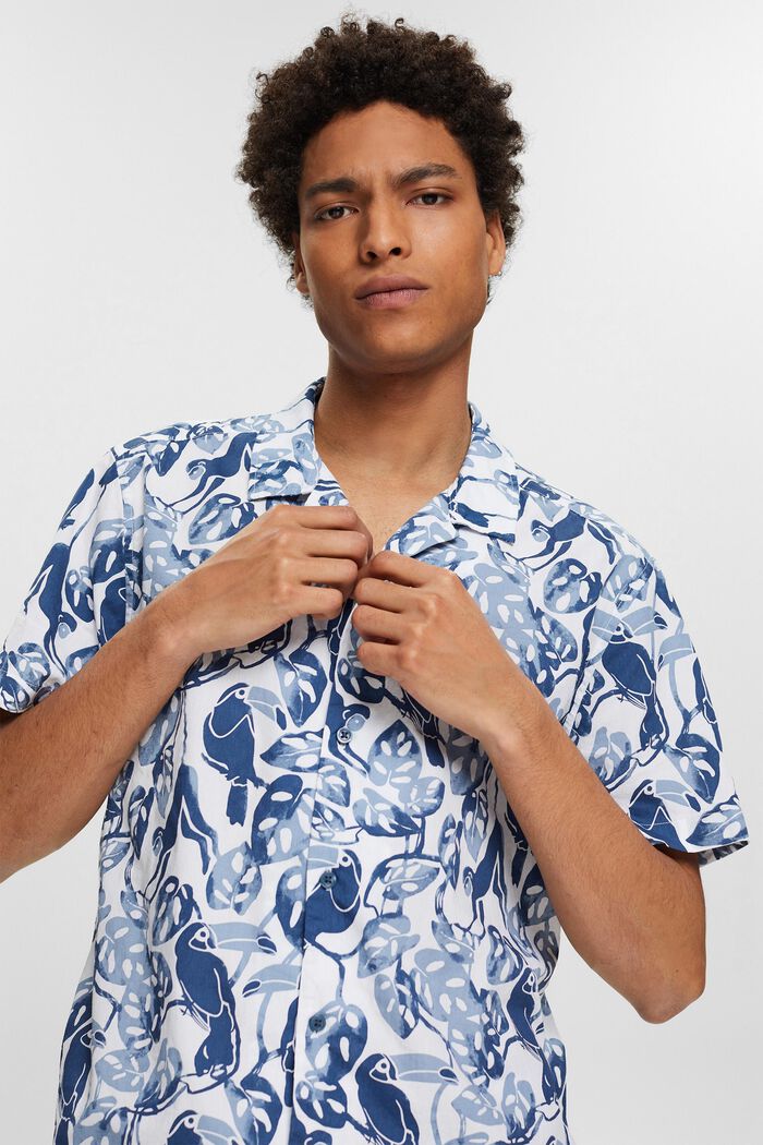 Kortärmad skjorta med tropiskt mönster, 100% bomull, BLUE, detail image number 2