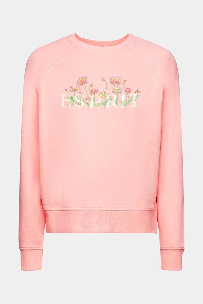 Sweatshirt med logotryck och broderade blommor, PINK, detail image number 6