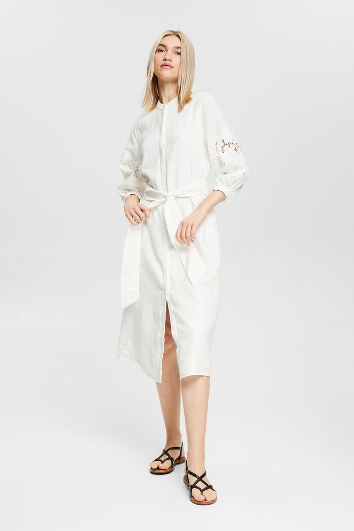 I linne: Skjortblusklänning med knytskärp, OFF WHITE, detail image number 1