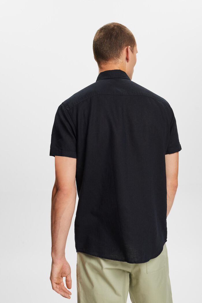 Kortärmad skjorta i mix av linne och bomull, BLACK, detail image number 3