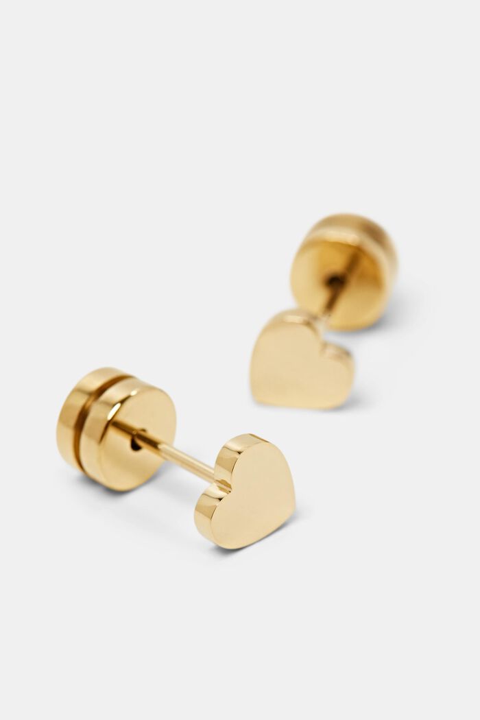 Hjärtformade stiftörhängen, rostfritt stål, GOLD, detail image number 1