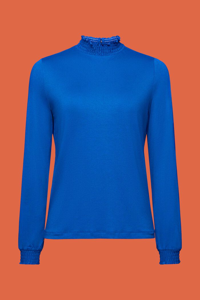 Smockad långärmad tröja, LENZING™ ECOVERO™, BRIGHT BLUE, detail image number 6
