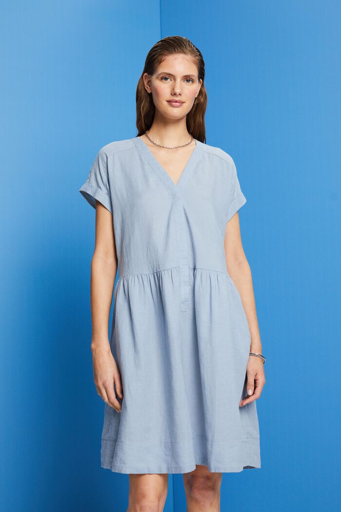 Skjortklänning i bomull-linnemix, LIGHT BLUE LAVENDER, detail image number 0