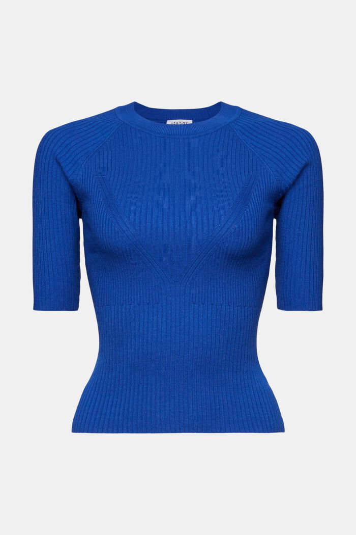 Ribbad kortärmad tröja, BRIGHT BLUE, detail image number 6