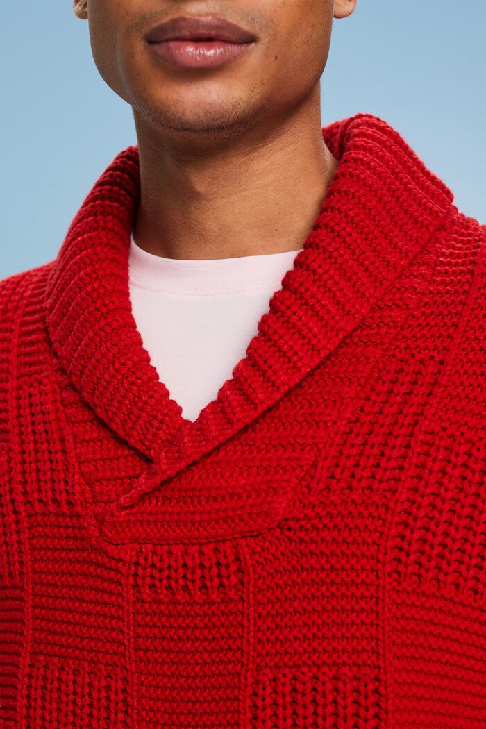 Grovstickad tröja med sjalkrage, DARK RED, detail image number 3