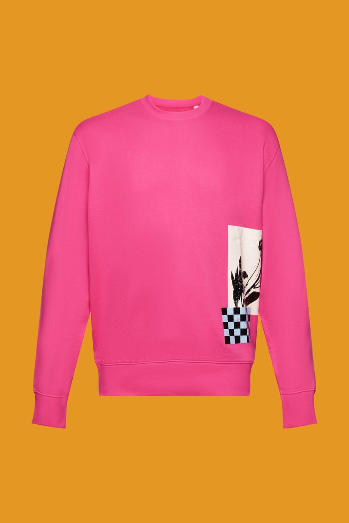 Rundhalsad sweatshirt med tryck, 100% bomull, PINK FUCHSIA, detail image number 6