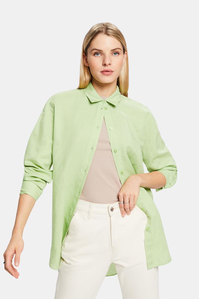 Skjorta i linne-bomullsmix, LIGHT GREEN, detail image number 0