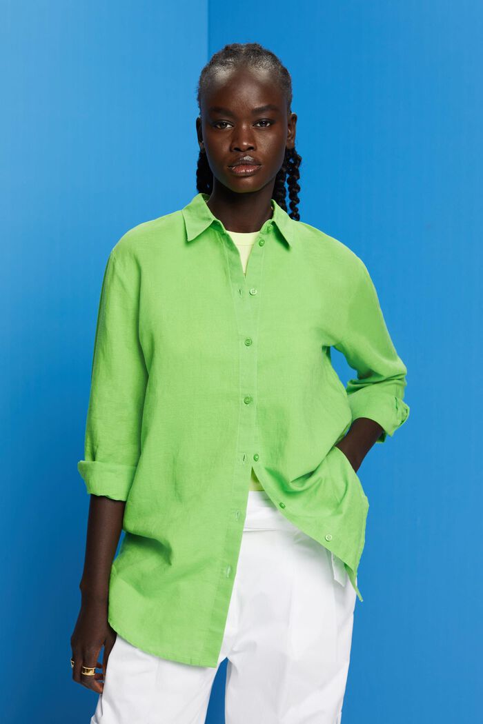Skjorta i mix av linne och bomull, GREEN, detail image number 0