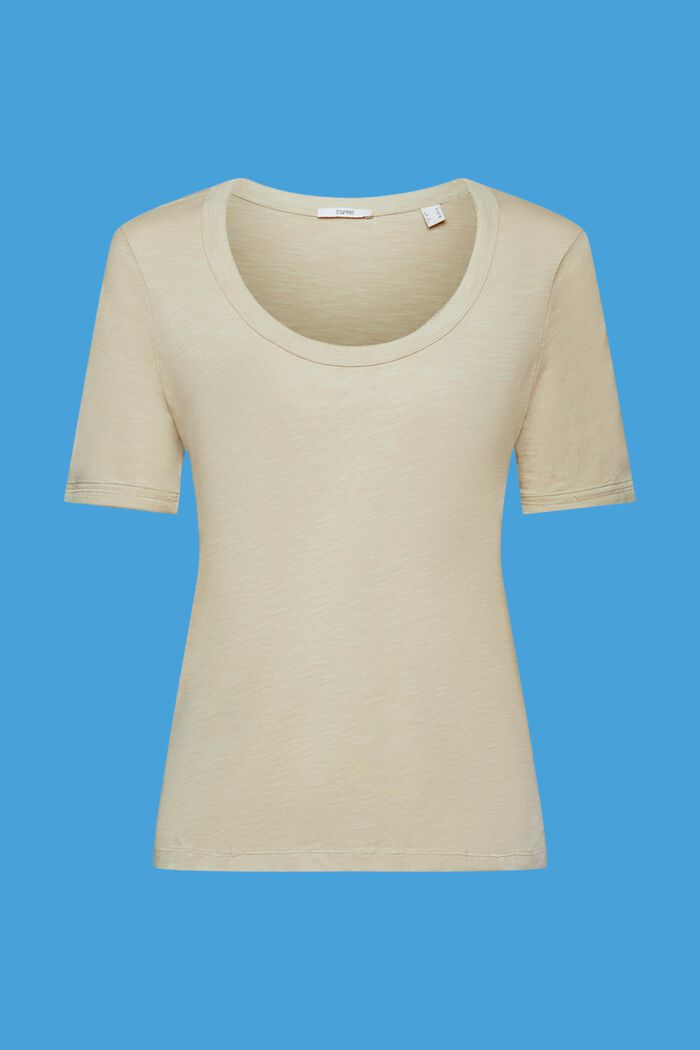 Bomulls-T-shirt med djup och vid ringning, DUSTY GREEN, detail image number 5