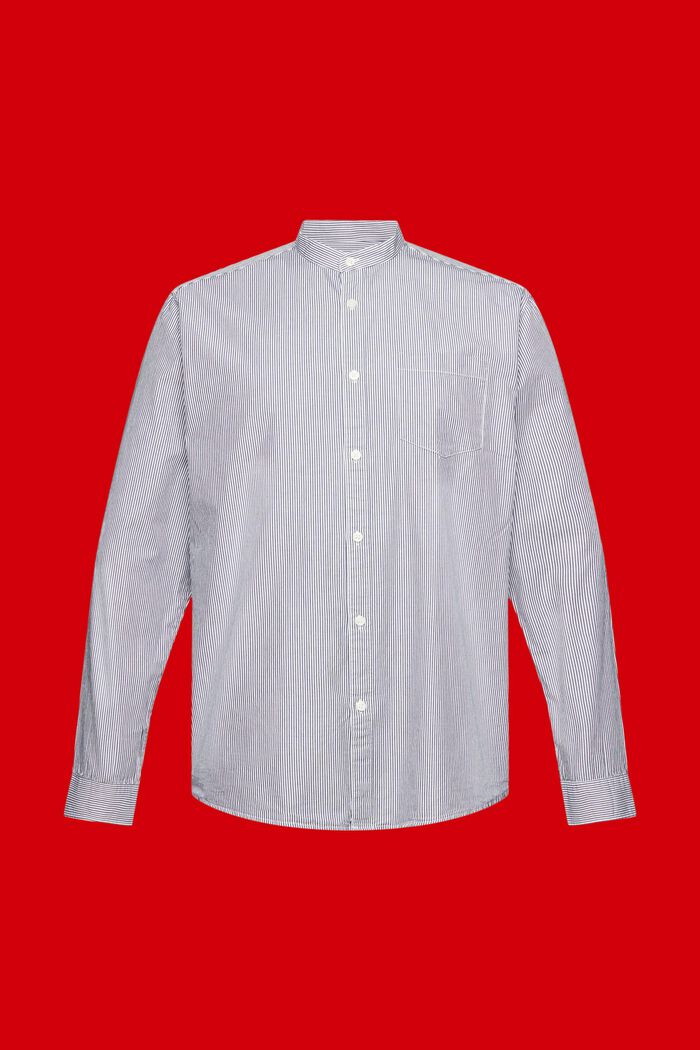 Skjorta med kritstrecksmönster och mandarinkrage, NAVY, detail image number 5
