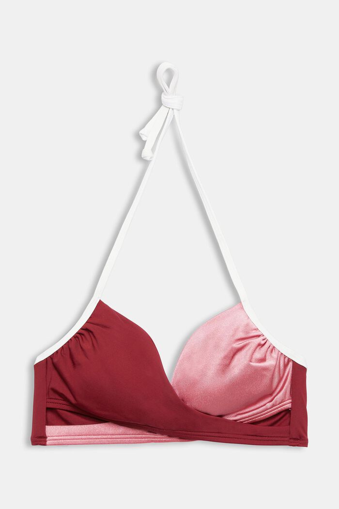 Trefärgad vadderad bikiniöverdel i omlottmodell, DARK RED, detail image number 4