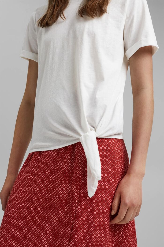 T-shirt med knytning, ekologisk bomull, OFF WHITE, detail image number 2