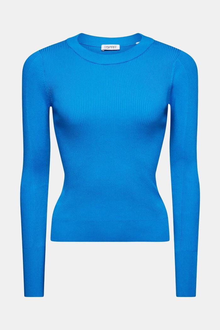 Ribbstickad tröja med rund ringning, BLUE, detail image number 6