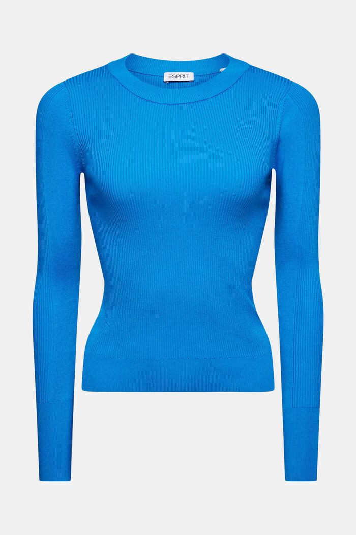 Ribbstickad tröja med rund ringning, BLUE, detail image number 6