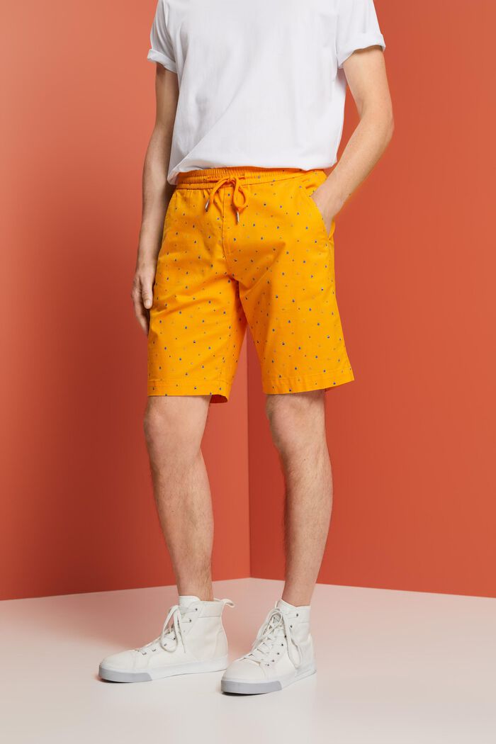 Mönstrade dra-på-shorts, bomullsstretch, BRIGHT ORANGE, detail image number 0