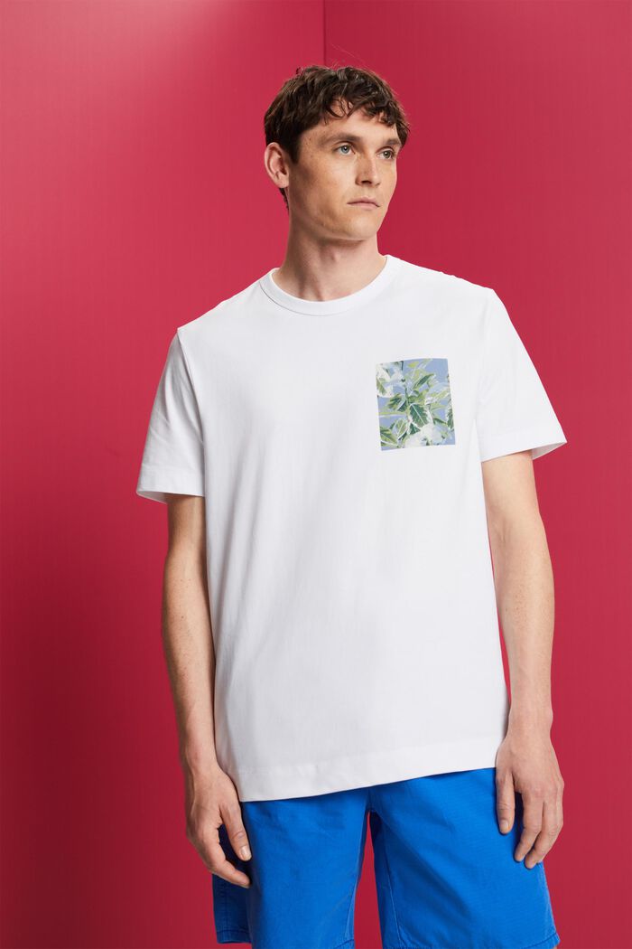 T-shirt i jersey med tryck på bröstet, 100 % bomull, WHITE, detail image number 0