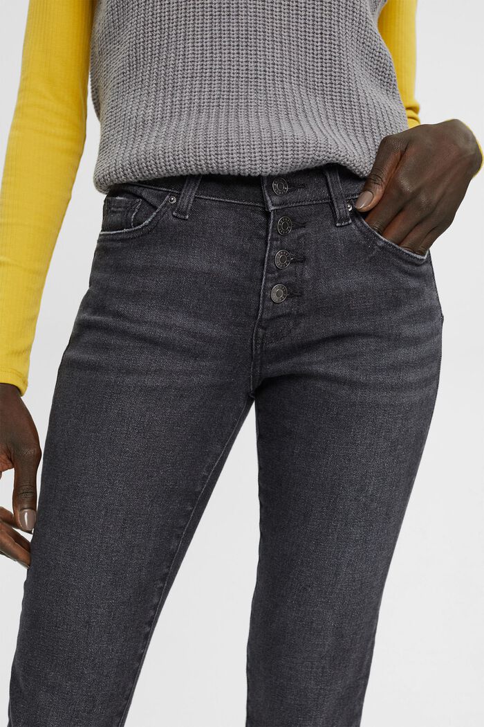 Jeans med smal passform med knappar och medelhög midja, BLACK MEDIUM WASHED, detail image number 3